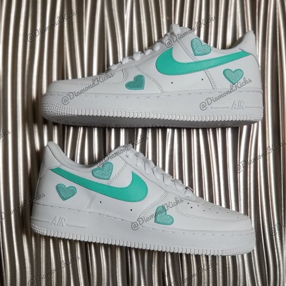 Custom Nike Air Force 1 Custom Hearts Turquoise - Picture 7 of 7